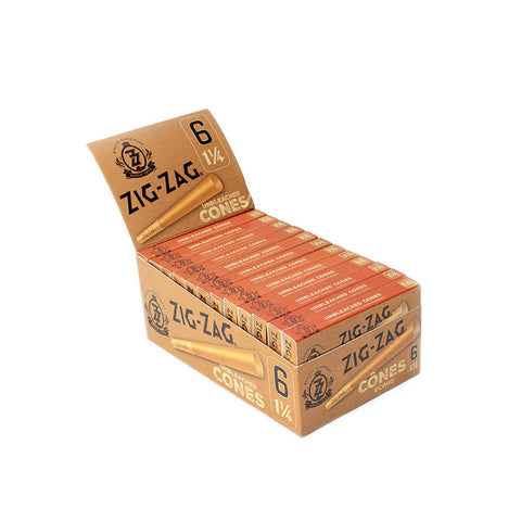 ZIG ZAG PRE-ROLLED CONES UNBLEACHED - 1 1/4 (6 per pack)